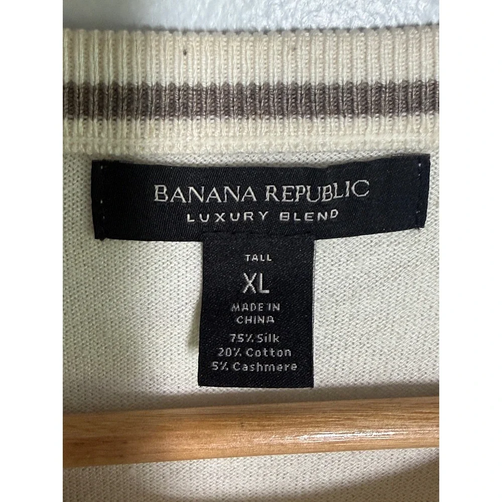 Banana Republic Luxury Blend Silk Cashmere Sweater Mens XL Tall Striped Taupe